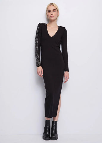 DENNYROSE 521DD13010 Abito nero in maglia con borchie