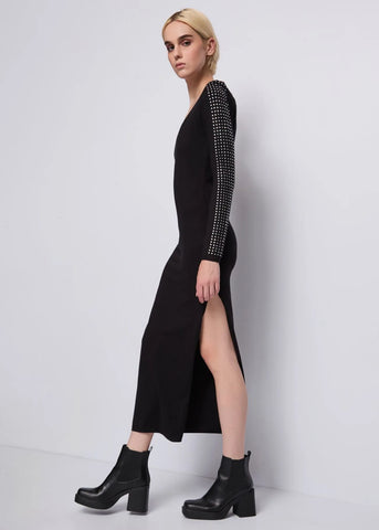 DENNYROSE 521DD13010 Abito nero in maglia con borchie