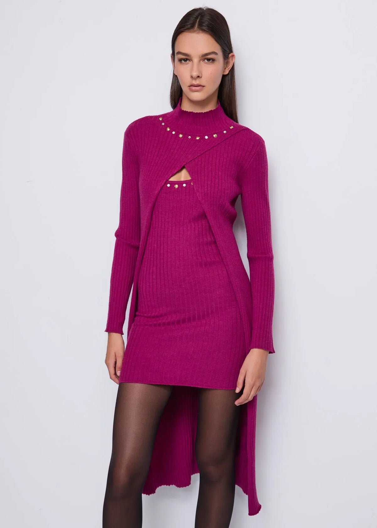 DENNYROSE 521DD13013 cardigan+abito nero in maglia con borchie