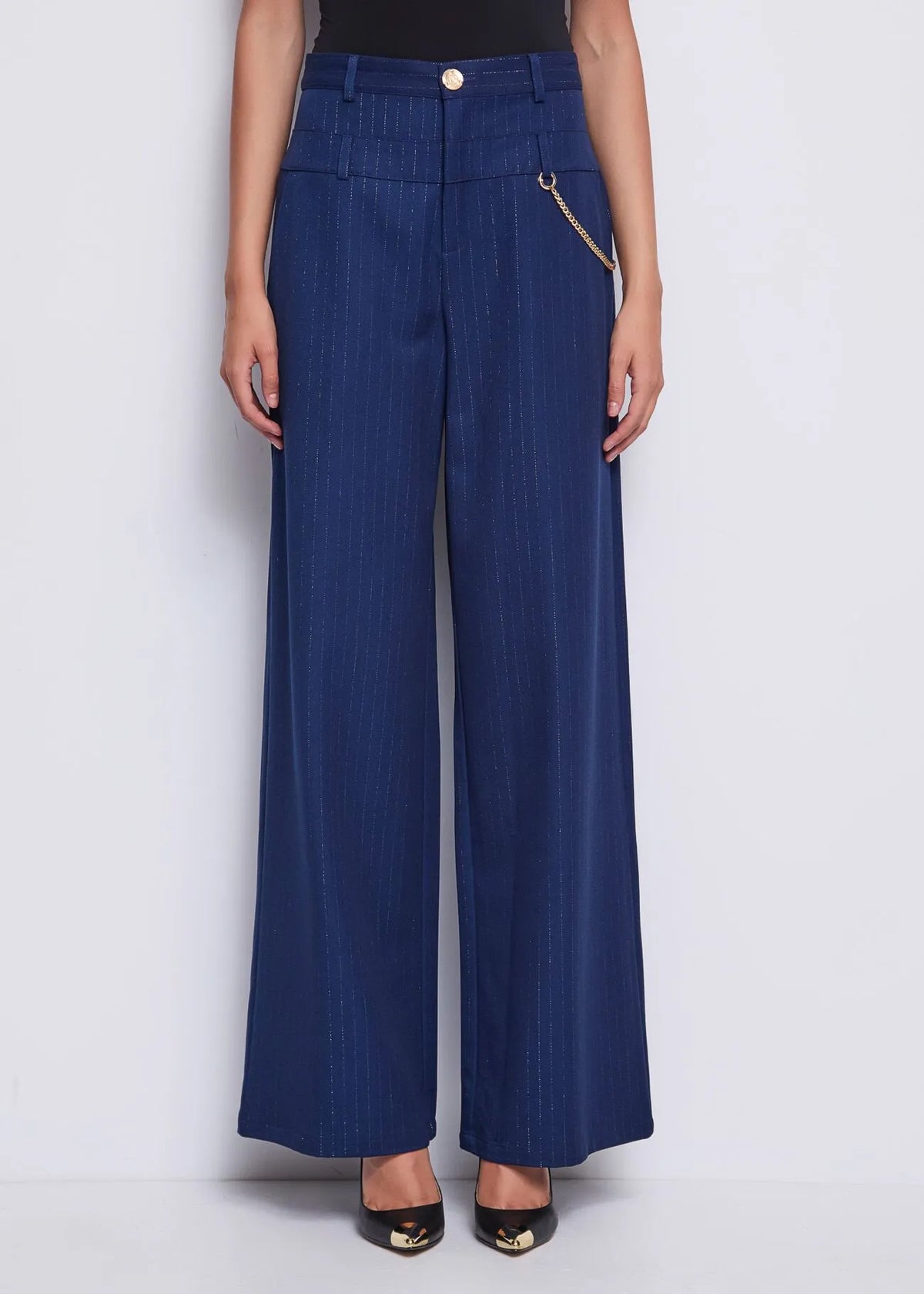 DENNYROSE 521DD25006 Pantaloni blu gessati con catena