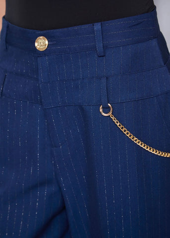 DENNYROSE 521DD25006 Pantaloni blu gessati con catena