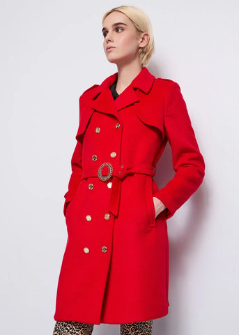dennyrose 521dd35004 Trench rosso in lana con cintura