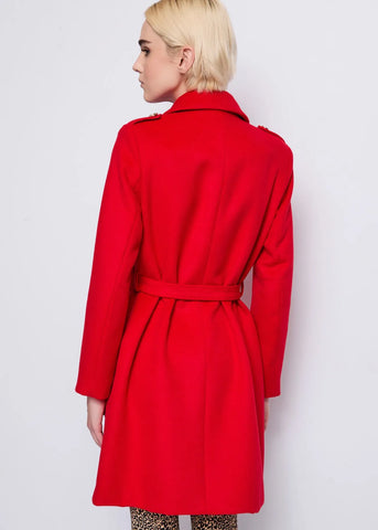 dennyrose 521dd35004 Trench rosso in lana con cintura