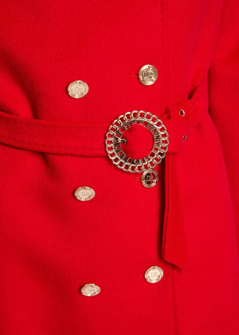 dennyrose 521dd35004 Trench rosso in lana con cintura