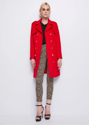 dennyrose 521dd35004 Trench rosso in lana con cintura