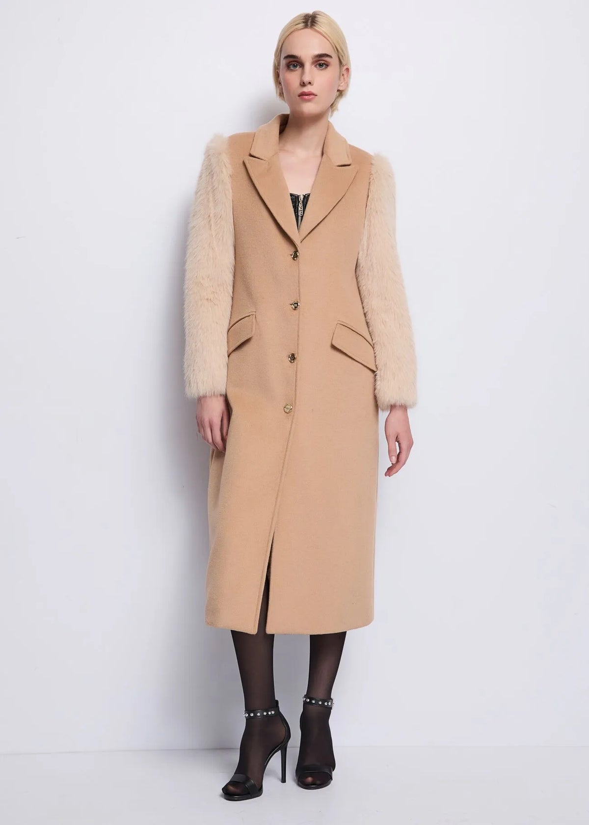 DENNYROSEDD35008 Cappotto beige in panno di lana