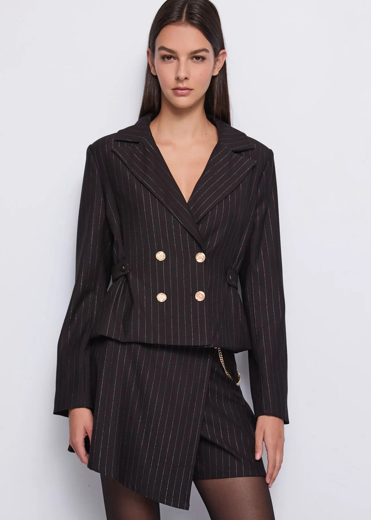 DENNYROSE 521DD35012 Blazer nero doppiopetto gessato