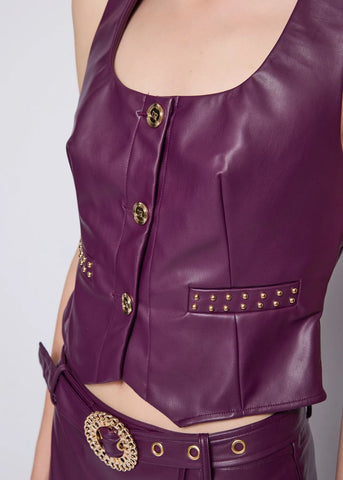 DENNYROSE 521DD38002 GILET viola in similpelle con borchie