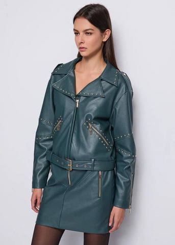 DENNYROSE 521DD38003 Giacca biker verde in similpelle