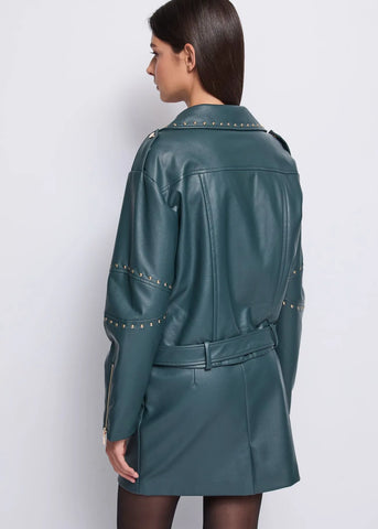 DENNYROSE 521DD38003 Giacca biker verde in similpelle