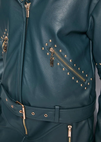 DENNYROSE 521DD38003 Giacca biker verde in similpelle