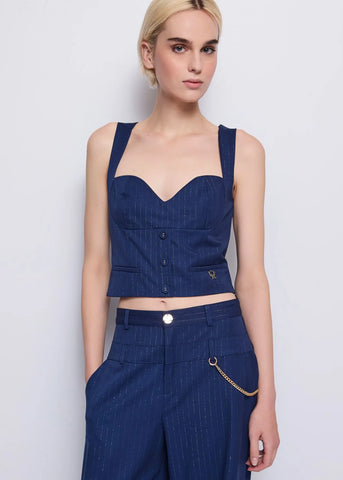 DENNYROSE 521DD45004 Top blu gessato