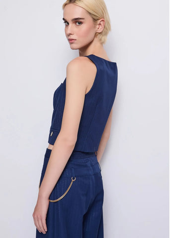 DENNYROSE 521DD45004 Top blu gessato