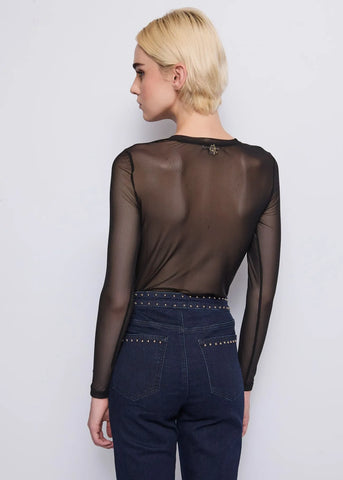 DENNYROSE 521DD64011 T-shirt nera in tulle con borchie