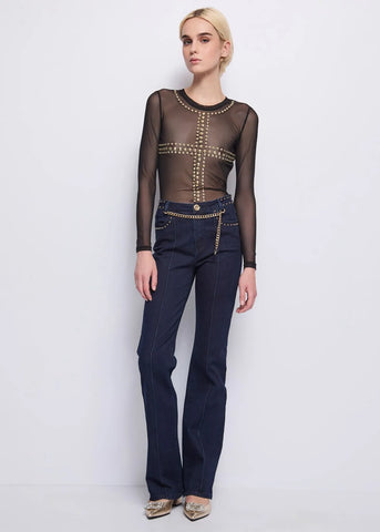 DENNYROSE 521DD64011 T-shirt nera in tulle con borchie