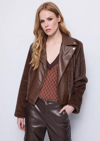 GAUDì 521FD39004 Giacca biker marrone da donna con cintura