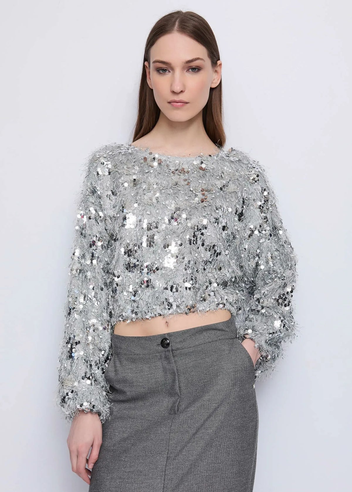 GAUDì 521FD44001 Blusa da donna con frange e paillettes