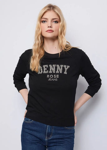 DENNYROSE 521ND64013 Felpa nera in cotone con logo