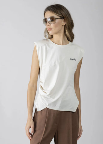DENNYROSE  611DD64009  T-SHIRT ASIMMETRICA CON RICAMO MILKY
