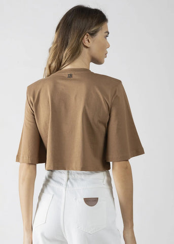 DENNYROSE  611DD64013  T-SHIRT CROP CON RICAMO BROWN