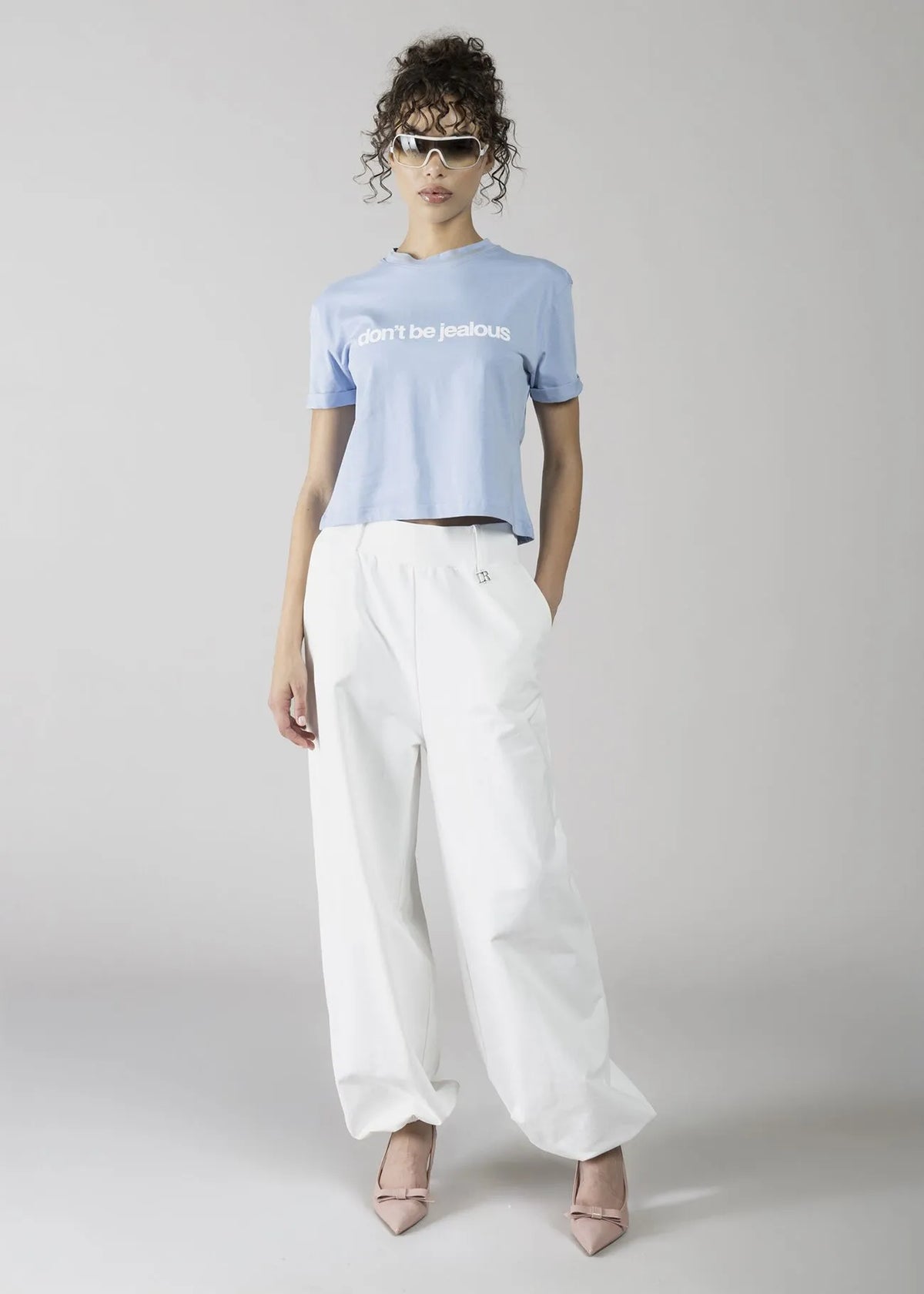 DENNYROSEDD64019  T-SHIRT CROP DON'T BE JEALOUS SKY BLUE