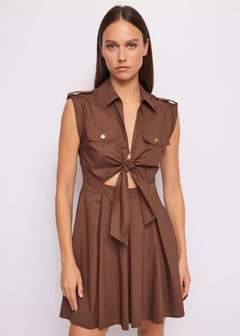 GAUDì 611FD15004 Abito marrone da donna con gonna a pieghe