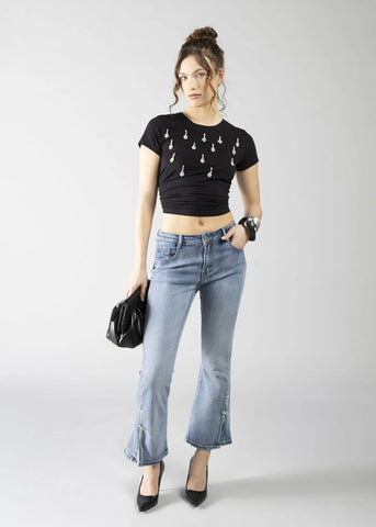 DENNYROSE  611ND26006  JEANS FLARE FIOCCHI BLUE