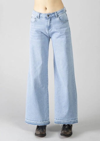 DENNYROSE  611ND26014  JEANS WIDE LEG STRASS LIGHT BLUE
