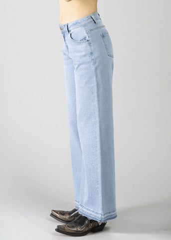 DENNYROSE  611ND26014  JEANS WIDE LEG STRASS LIGHT BLUE