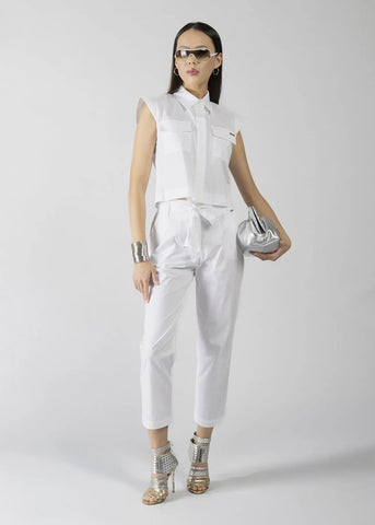 DENNYROSE  611ND45010  CAMICIA POPELINE CROPPED CON TASCHE