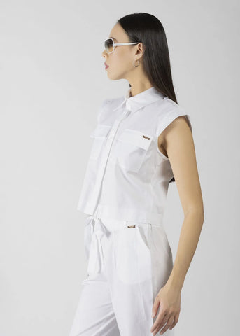 DENNYROSE  611ND45010  CAMICIA POPELINE CROPPED CON TASCHE
