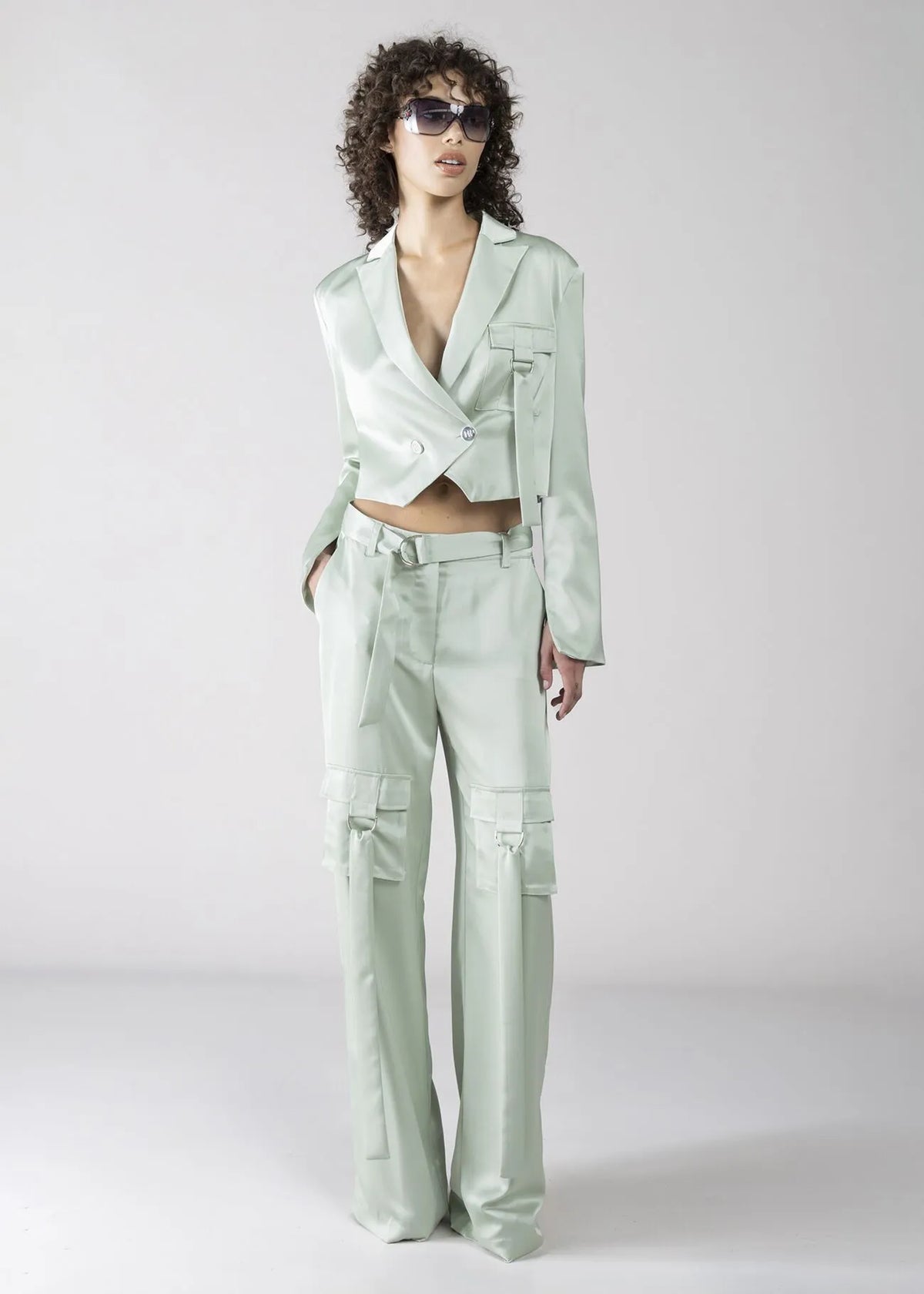 DENNYROSE  611DD25020  PANTALONE LUNGO CARGO SATIN SAGE GREEN