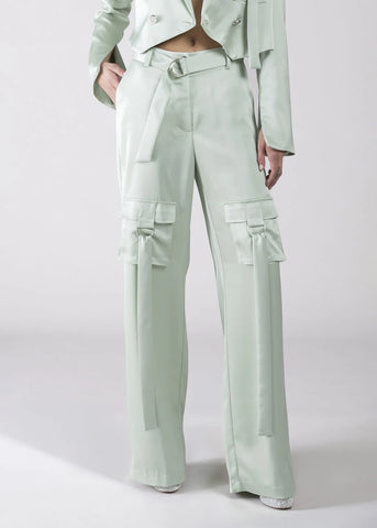 DENNYROSE  611DD25020  PANTALONE LUNGO CARGO SATIN SAGE GREEN