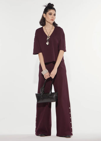 DENNYROSE PANTALONE LUNGO IN PUNTO MILANO CON BOTTONI RED WINE DD24002