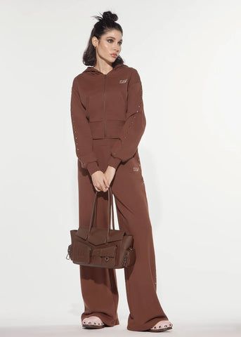 DENNYROSE PANTALONE LUNGO IN FELPA CON BORCHIE DOWNTOWN BROWN DD24007