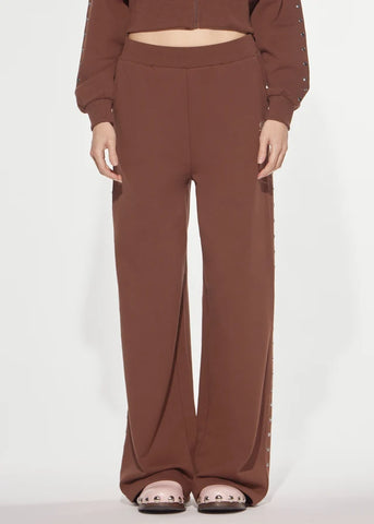 DENNYROSE PANTALONE LUNGO IN FELPA CON BORCHIE DOWNTOWN BROWN DD24007
