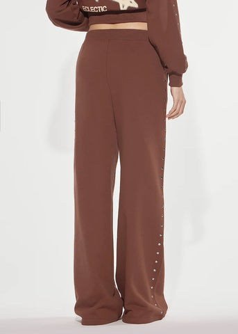 DENNYROSE PANTALONE LUNGO IN FELPA CON BORCHIE DOWNTOWN BROWN DD24007