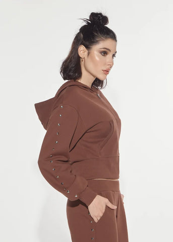 DENNYROSE FELPA ECLECTIC IN COTONE CON BORCHIE E ZIP DOWNTOWN BROWN DD64010