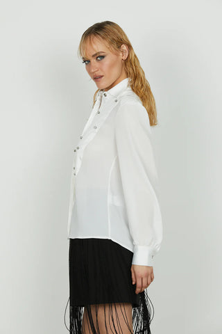 Camicia SEYSHELLES manica lunga con inserti di raso applicazioni strass RELISH