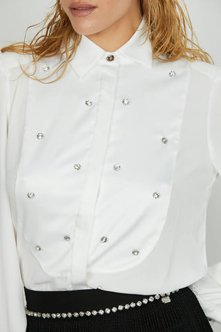 Camicia SEYSHELLES manica lunga con inserti di raso applicazioni strass RELISH