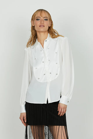 Camicia SEYSHELLES manica lunga con inserti di raso applicazioni strass RELISH
