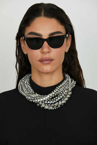 Abito BORLA midi con arricci laterali più apert.schiena più collana strass RELISH