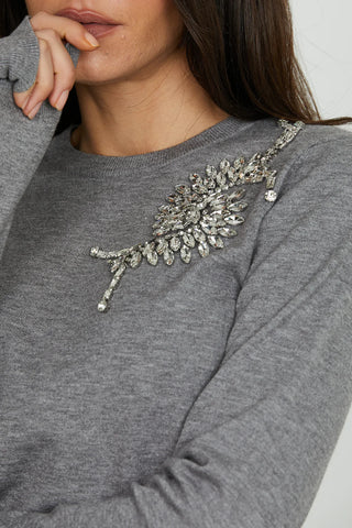 Maglia CRETAS manica lunga girocollo con goccia schiena più applicazione pietre RELISH