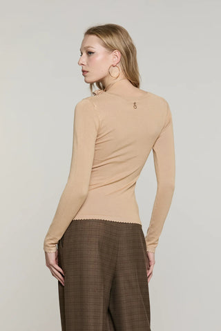 RELISH Maglia DANTIM manica lunga scollo madonna con collarino fiore con strass