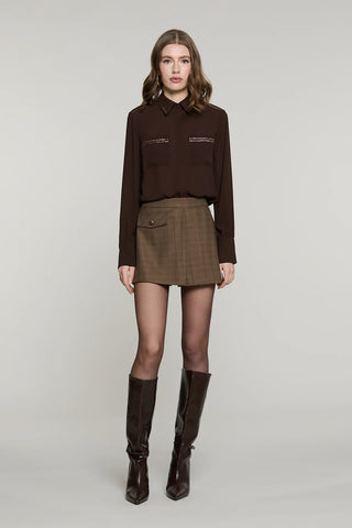 RELISH Shorts ACCIAI con pannello più pieghe più patta quadri con lurex