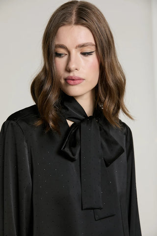 RELISH Blusa ABITTAN manica lunga palloncino con arriccio più fusciacca full strass