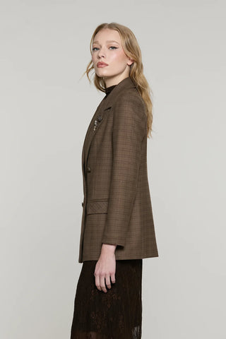 RELISH Giacca SUPERIOR lunga manica lunga doppio petto con spille quadri più lurex