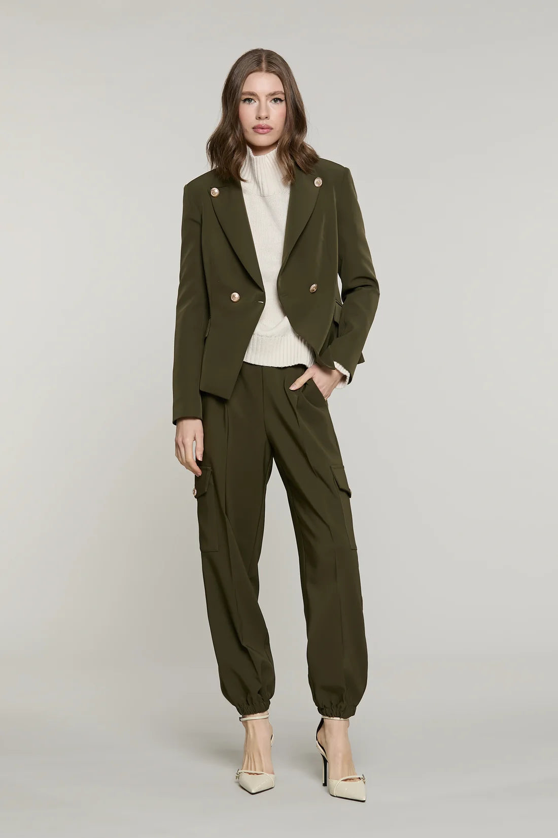 RELISH Pantalone TECLANAM vita alta con elastico più tasconi più pieghe più tasche francesi