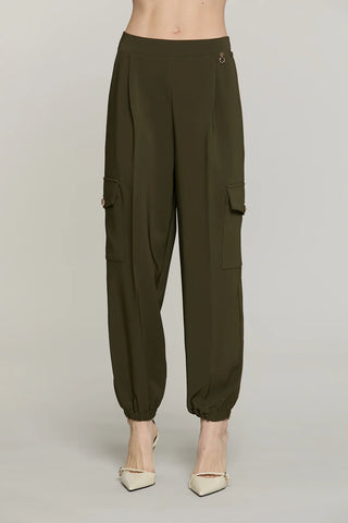 RELISH Pantalone TECLANAM vita alta con elastico più tasconi più pieghe più tasche francesi