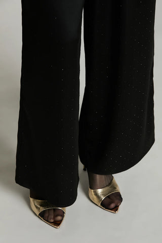 RELISH Panta STANG vita alta con elastico più tasche full strass